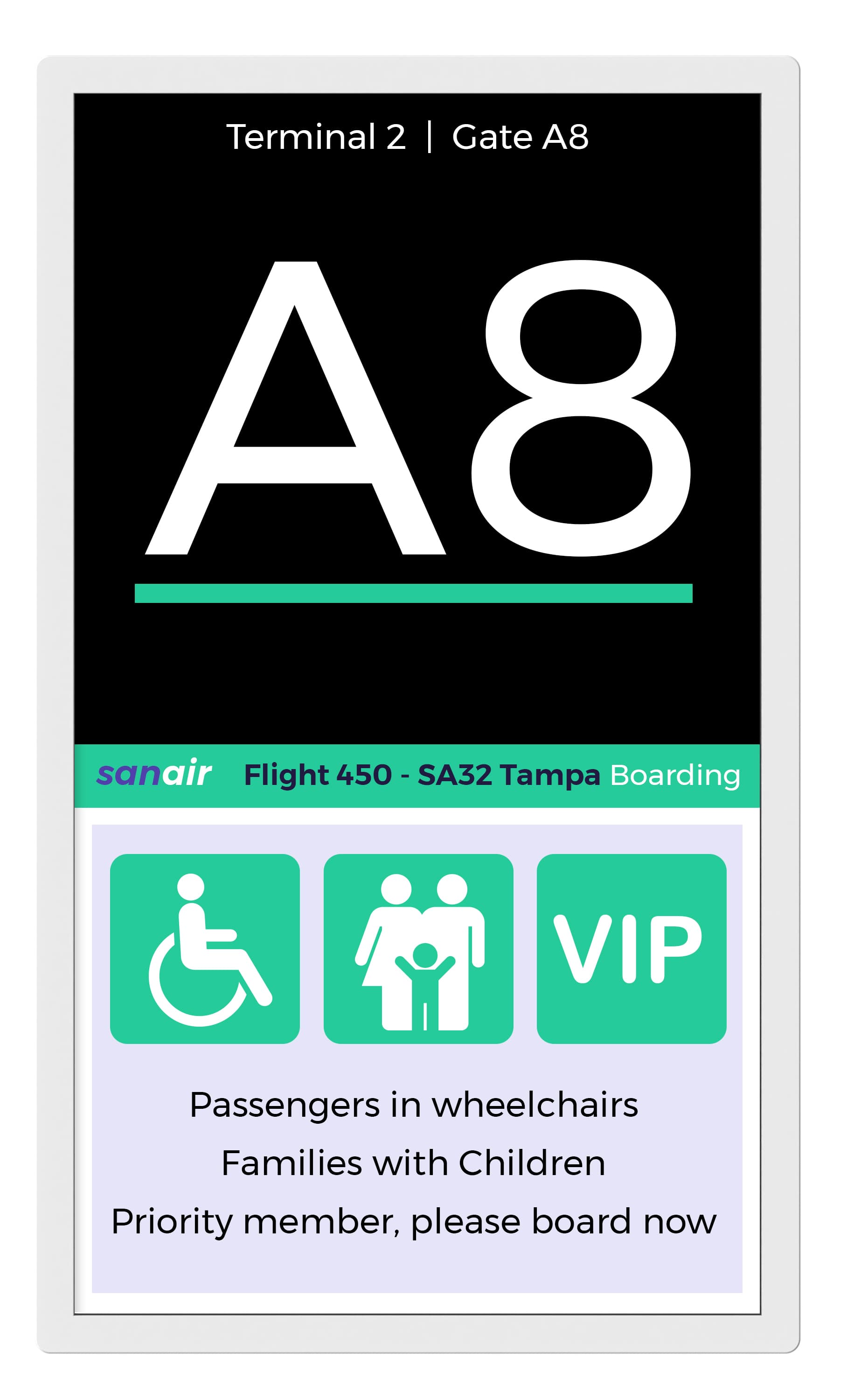 Digital signage ePaper showing a graphic for an airport terminal 