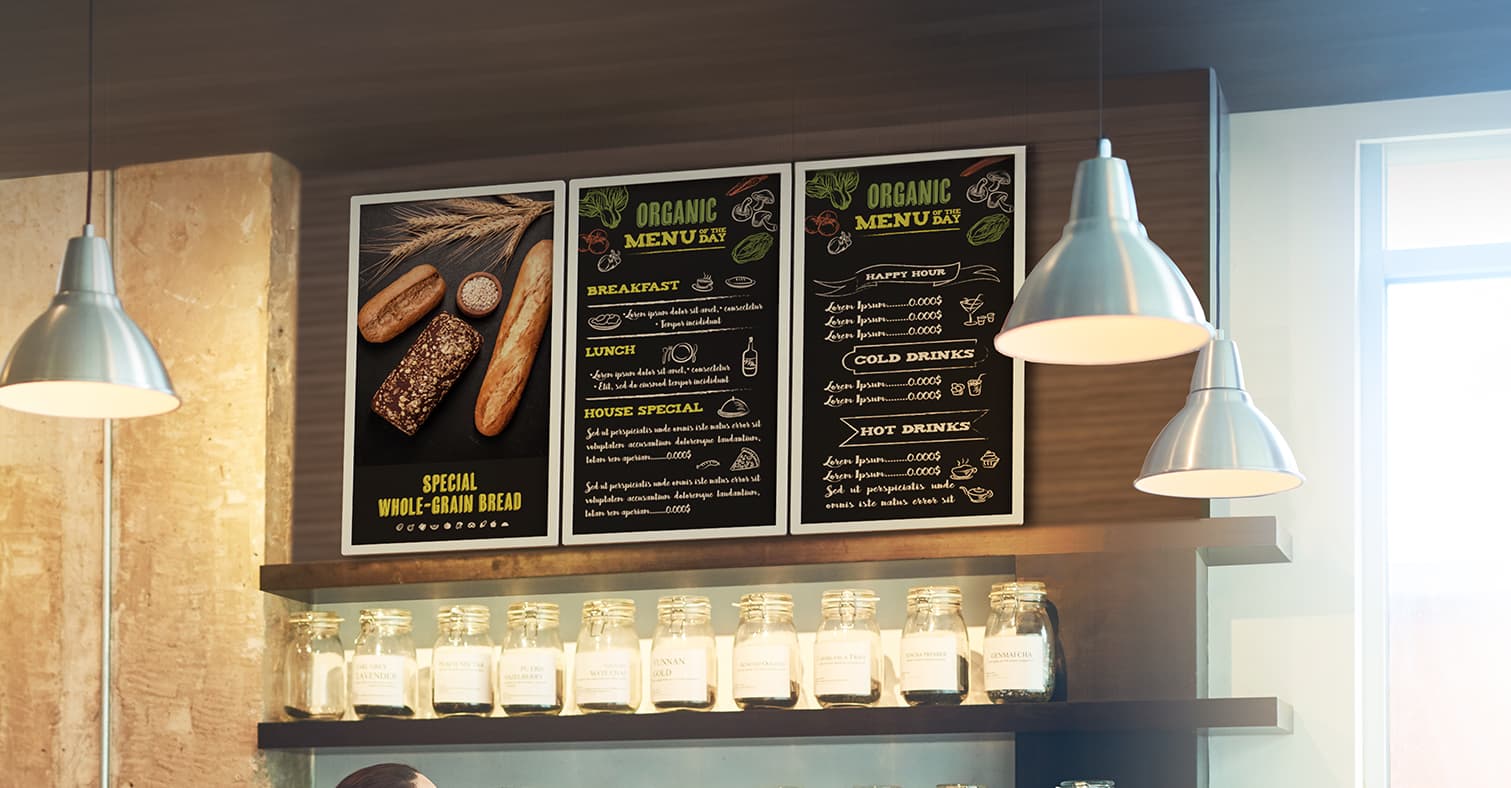 Digital signage ePaper being used as a menu board in a restaurant 