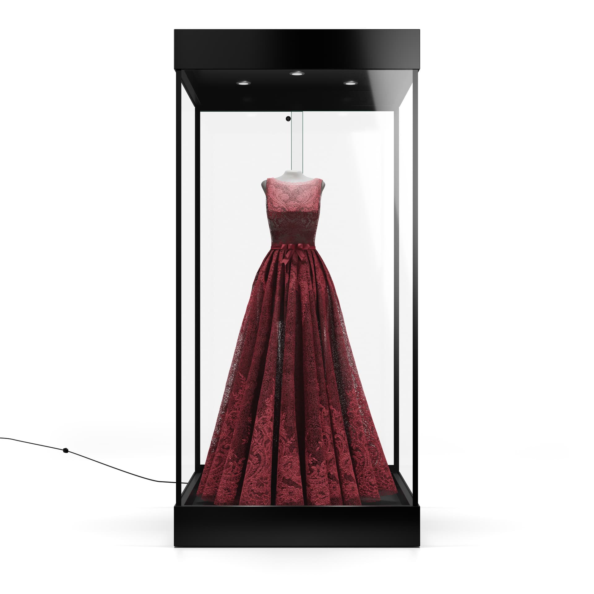 Mannequin display case with black frame
