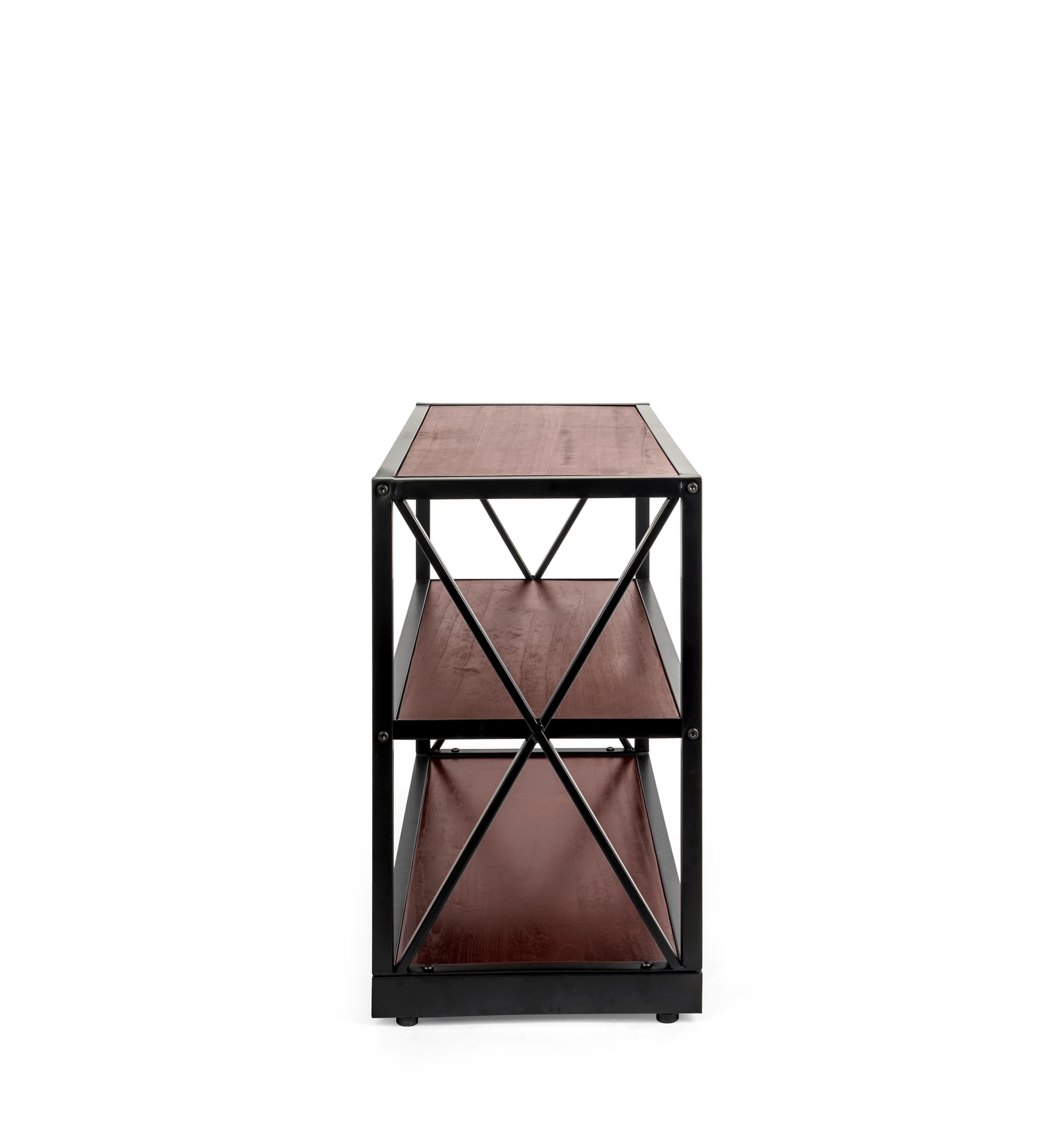 x-frame media bookshelf with floor levelers
