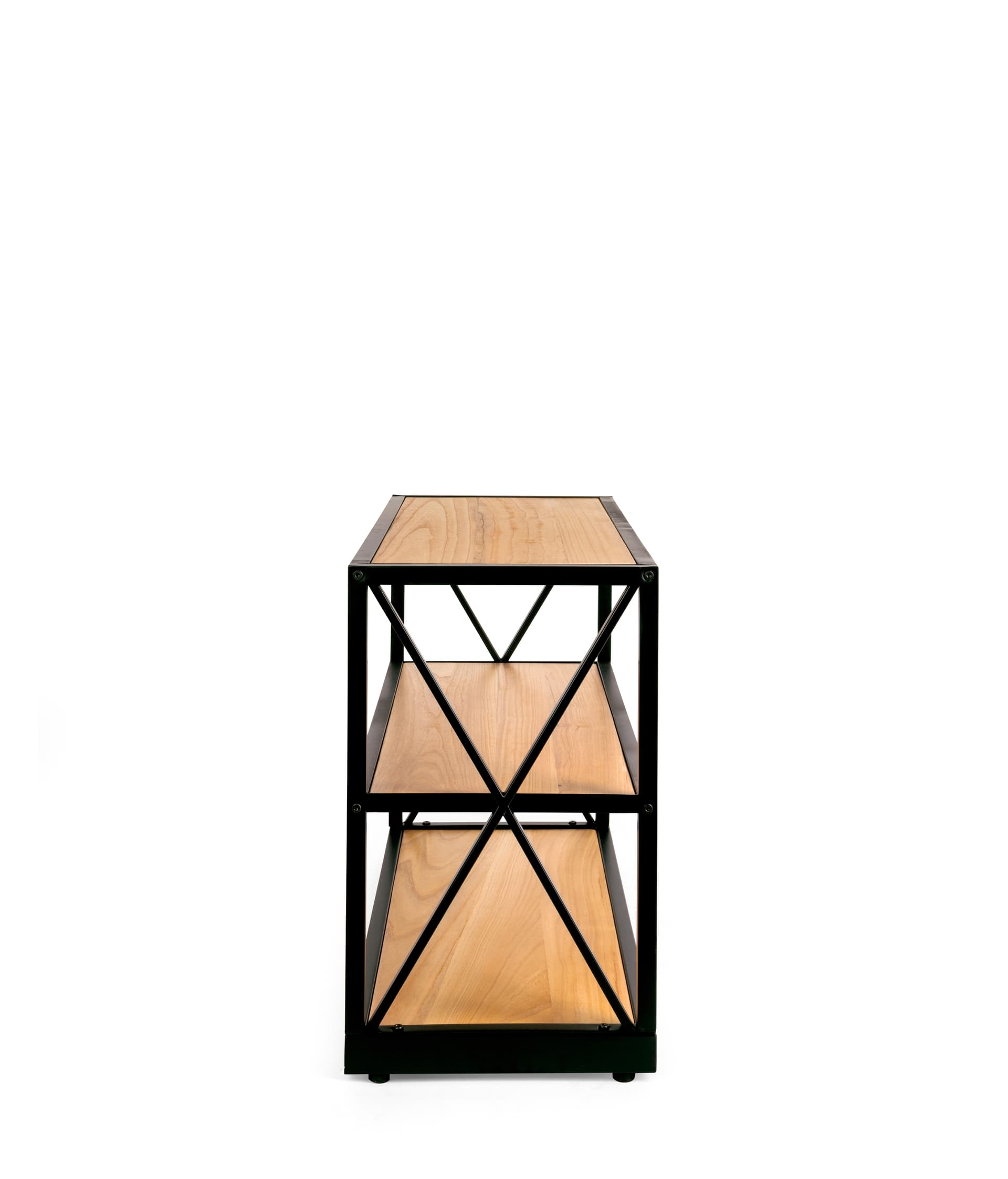 french industrial console shelf with pleasing color contrast