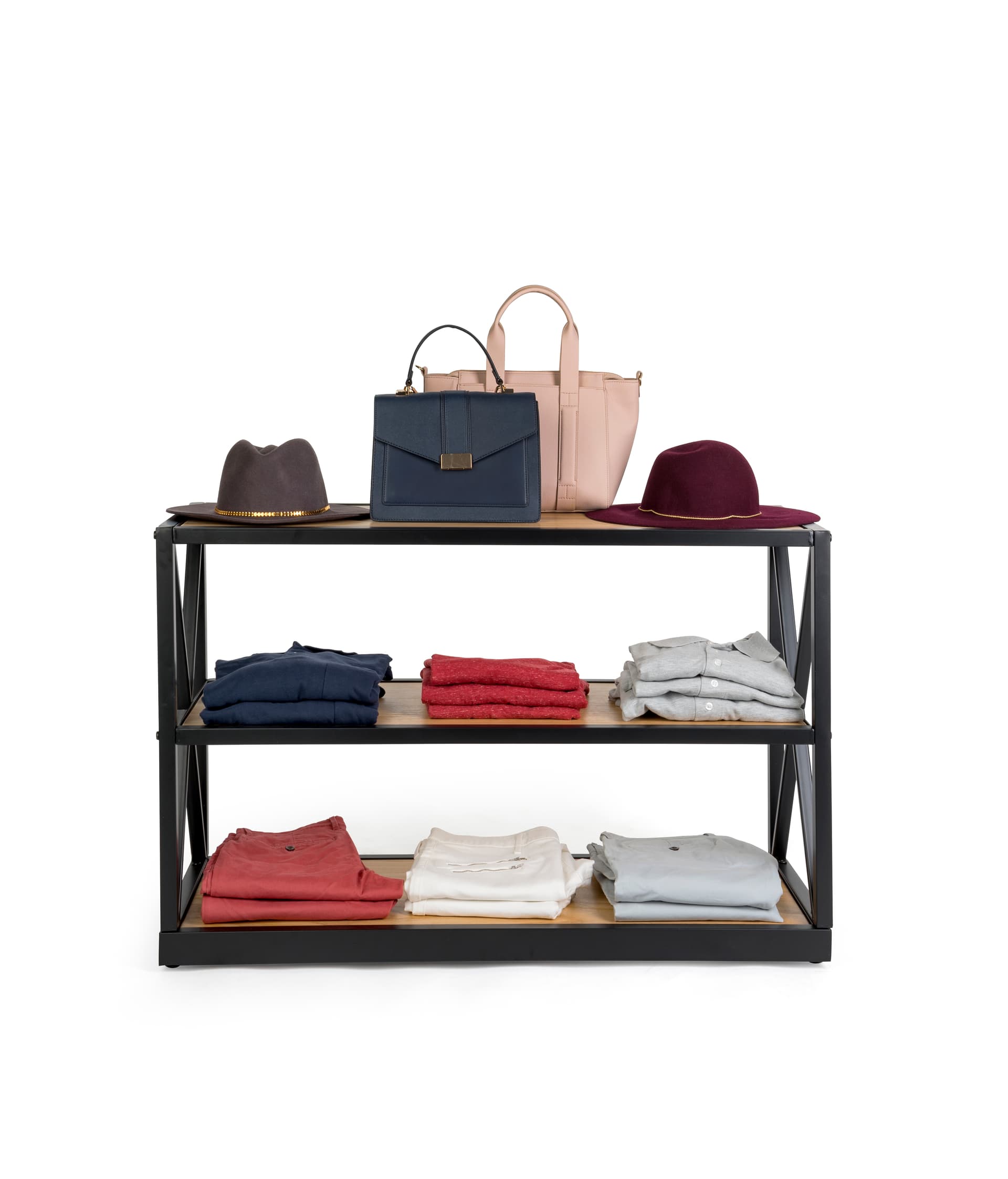french industrial console shelf is open on all sides