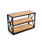 Steel Frame X-Sided Shelving Unit with 3 Solid Wood Tiers, Open Back - Natural