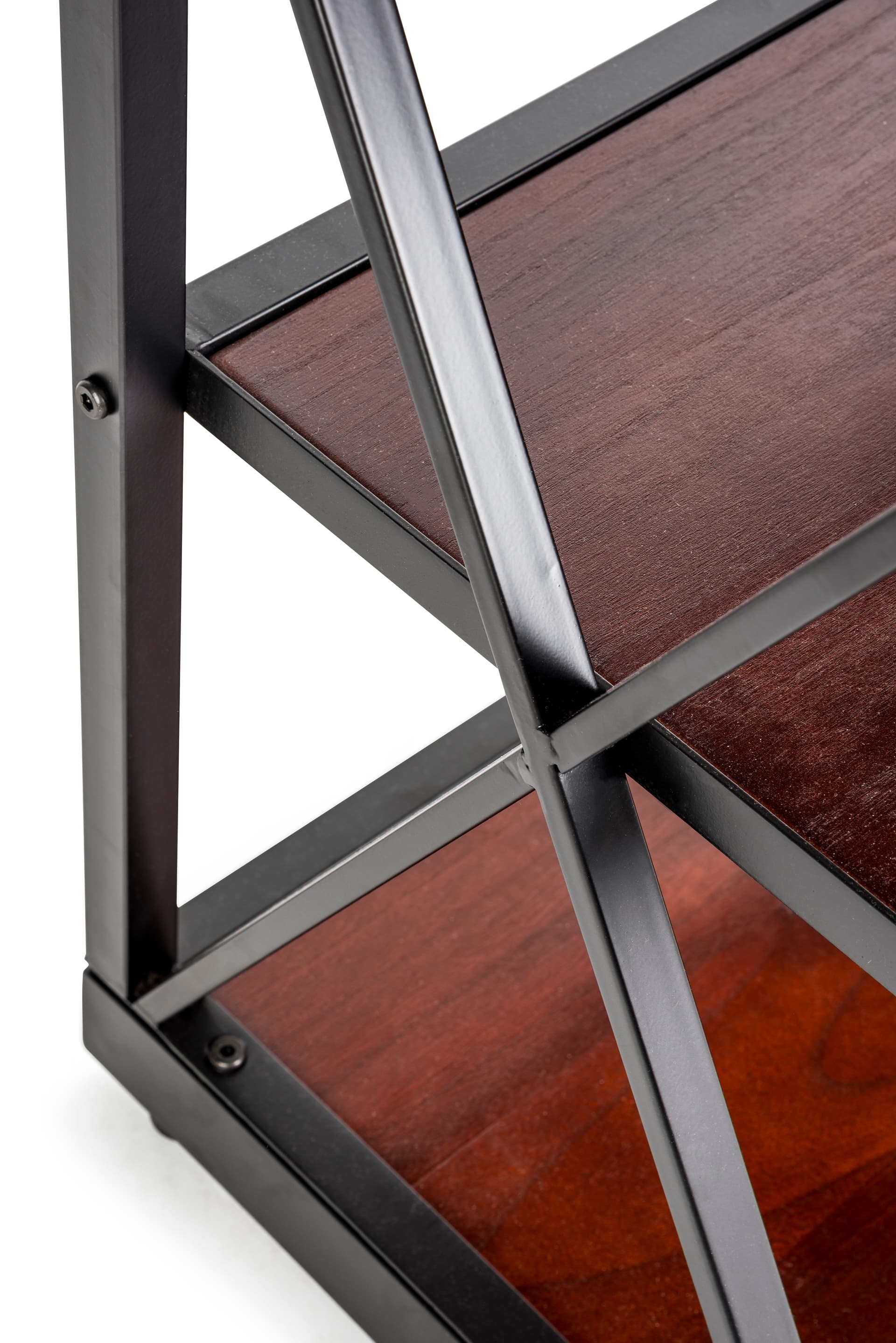 wood and metal display shelving with reinforced sides