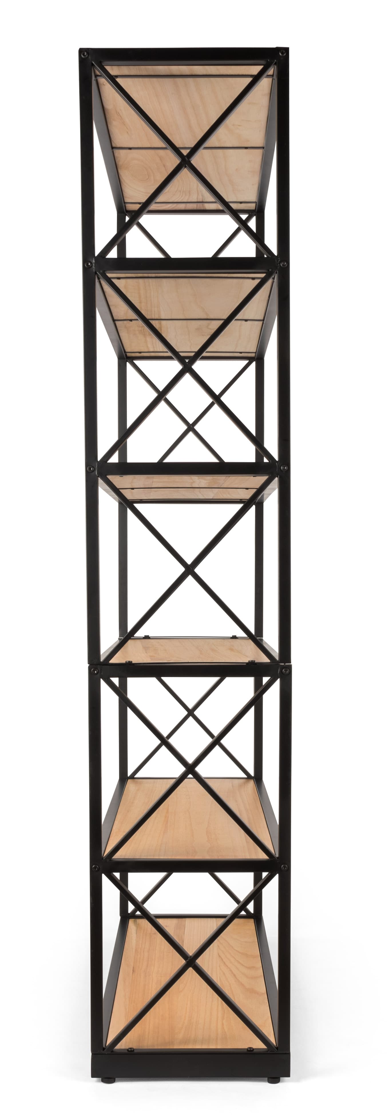 Rustic ironworker industrial shelves with x sided design