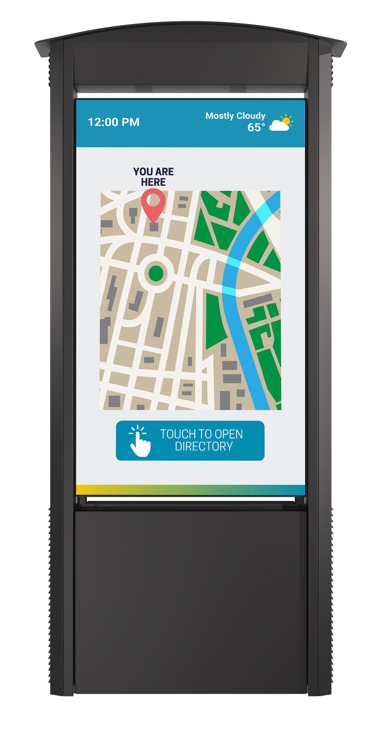 Outdoor digital signage display showcasing an interactive wayfinding graphic