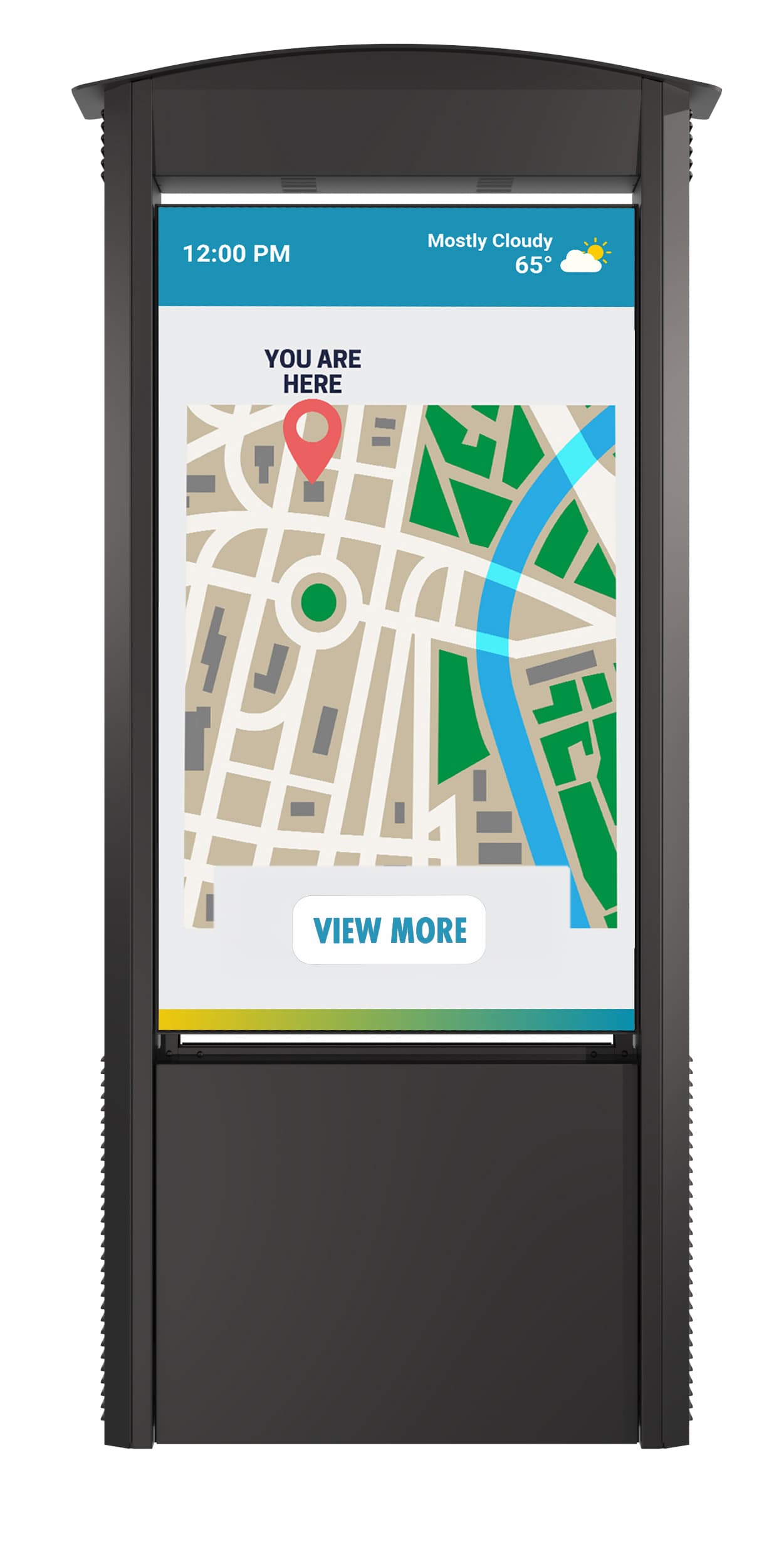 Outdoor digital kiosk showcasing an interactive wayfinding experience 