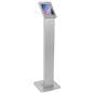 Silver iPad enclosure floor stand with power coated finish 