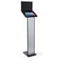 15.0"w x 55.5"h x 12.0"d black and silver customizable tablet info kiosk