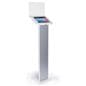Silver and white iPad panel kiosk with sturdy base