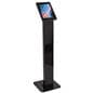 Black rotating standing iPad floor kiosk switches from portrait to landscape mode