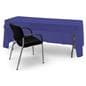 Blue 3-sided event table cloth with room for seating and storage