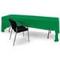 Kelly green 3-sided event table cloth with easy access to storage and seating from behind