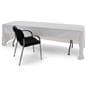 White 3-sided event table cloth with easy access to storage and seating from behind