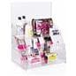 3 Tiered clear countertop merchandising stand easily breaks down