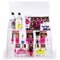 3 Tiered clear countertop merchandising stand with large shelf area