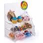 Three tiered acrylic retail countertop rack is easily portable