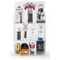 Branded acrylic portable tiered retail shelves feature custom printing
