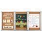 This 72 x 36 locking bulletin board is lined with a tackable material