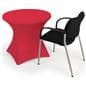 Stretch polyester tablecloths with interior foot pockets