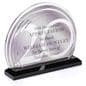 Acrylic half moon business trophy with full color personalized graphics