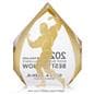 Diamond cut business trophy features double sided printing
