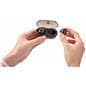 Black promo branded wireless earbuds with magnetic charging case