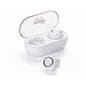 White custom logo branded earbuds with compact case for transport