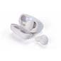 White promotional wireless earphone buds with battery indicator lights
