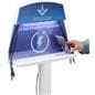 Close up of cell phone charging station with phone being placed on wireless charging pad