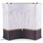 Trade show charging station showcasing the back of the table where you can see the zip for the custom printed graphic