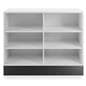 Flat top sales counter with open storage offers four adjustable shelves for customization