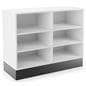 Flat top sales counter with open storage in white finish with black toe kick