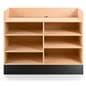 Recessed top sales counter with open storage comes with cord management grommet