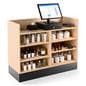 Recessed top sales counter with open storage features large capacity for stocking supplies