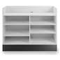 Recessed top sales counter with open storage lets you adjust the shelves as you see fit