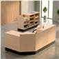 Register stand with recessed top shown as part of a complete cash wrap system
