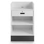 Register stand with recessed top features locking drawer for security