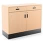 Flat top sales counter with lockable storage features two drawers and sizable cabinet space