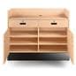 Recessed top sales counter with lockable storage showing doors open