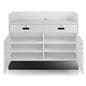 Recessed top sales counter with lockable storage offers lots of room for supplies
