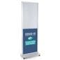 Fixed-width 2-sided portable poster stand with silver satin aluminum frame 