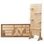 Modern pegboard shelving with recyclable carrying base 
