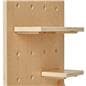 Tabletop wooden pegboard with shelves and flat-pack design 