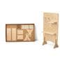 Wooden pegboard with shelves and recyclable carrying case  