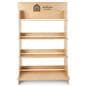 Custom-printed wooden shelf stand with 15 inch shelf clearance 