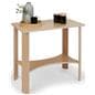 Wooden knockdown display table measures 30 inches wide by 28 inches tall