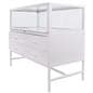 Glass showcase display cabinet has storage drawers with magnetic locks