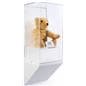 Wedge pedestal museum wall display shown with teddy bear collectible