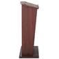 Digital podium with sleek side angle where the power switch is located